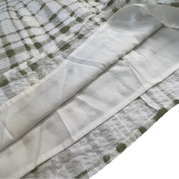 lena Mini Dress Ruffle Collar Short Puff Sleeve Preppy Plaid Green White Small S - Picture 14 of 16